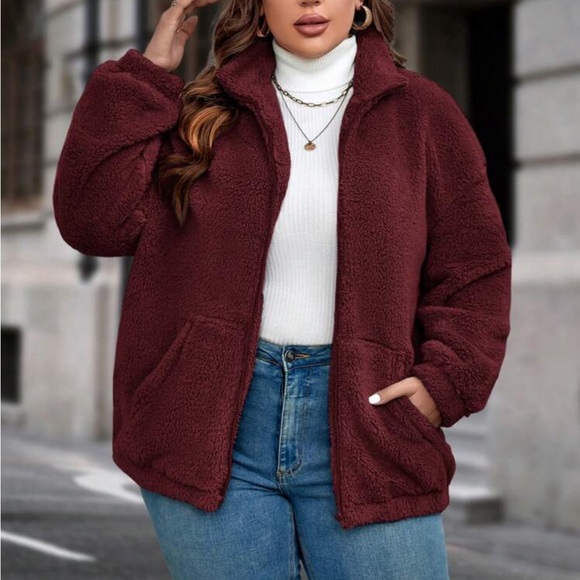 Plus size cost zip up teddy jacket - Picture 13 of 16